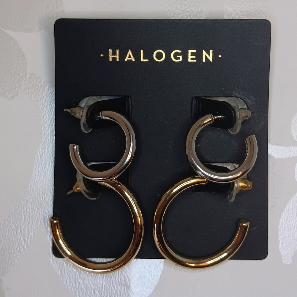 Halogen Silver & Gold Hoop Earrings - Picture 1 of 4